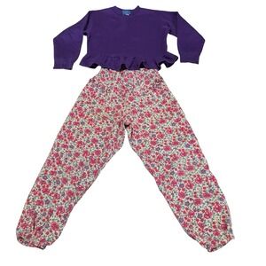 Vintage New Moves Kids Girls Purple Ruffle Sweatshirt Floral‎ Pants Set Size 6
